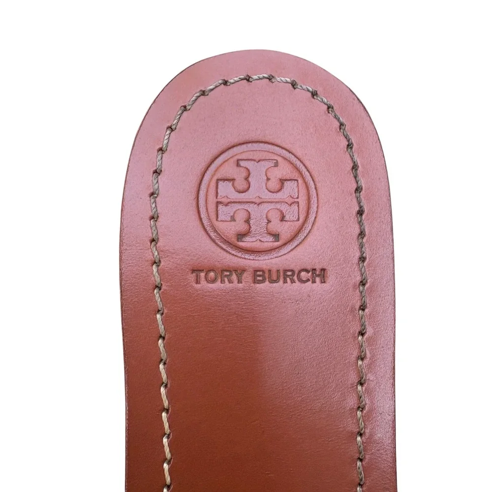 Tory Burch Womens 9 Mini Miller Leather Thong Sandals Black Tan Logo Flat